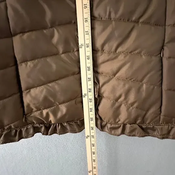 New Directions Brown Puffer Vest W/ Faux Fur Collar And Ruffle Detail Womens XL - Picture 11 of 12